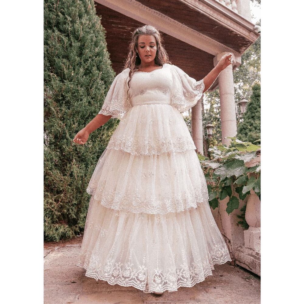 JessaKae Snowflake Sparkle Lace Tiered Sweetheart Maxi Dress Women's Size Large